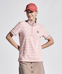 Munsingwear(マンシングウェア)/SUNSCREEN先染めボーダー半袖スタンドジップシャツ/ピンク