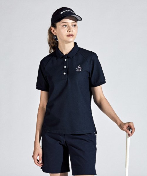 Munsingwear(マンシングウェア)/10 YEARS POLO SHIRTS BIG LOGO ラグランスリーブ半袖シャツ/ネイビー