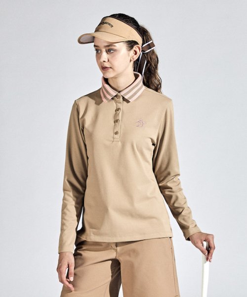 Munsingwear(マンシングウェア)/SUNSCREENストライプポロ衿長袖シャツ/ベージュ
