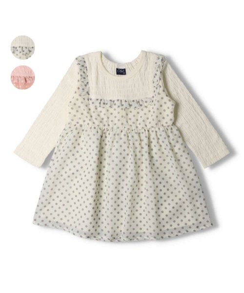 Crescent(クレセント)/【子供服】 crescent (クレセント) 水玉シフォン長袖ワンピース 80cm～130cm N22302/オフホワイト