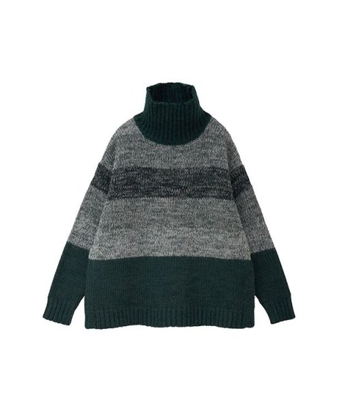 CLANE(クラネ)/GRADATION BORDER WIDE KNIT TOPS /BLACK