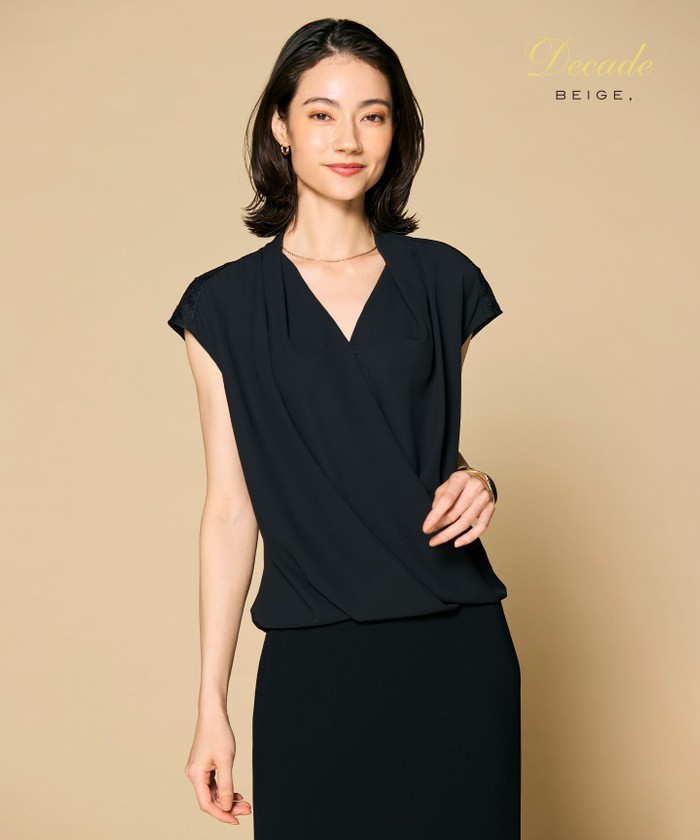 BEIGE 【洗える】OLIVE / フレンチスリーブブラウス BLACK 32 BEIGE 【洗える】OLIVE / フレンチスリーブブラウス BLACK 32