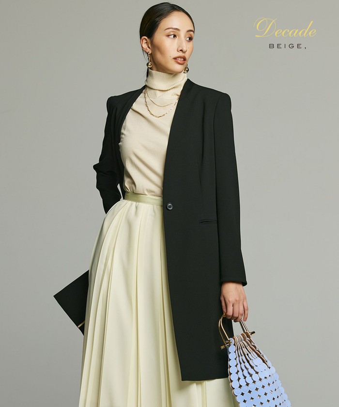 BEIGE CINDY / ノーカラーロングジャケット BLACK×BLACK 0 BEIGE CINDY / ノーカラーロングジャケット BLACK×BLACK 0