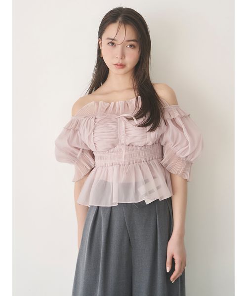 SNIDEL◆24AW ジャガードボリュームギャザーオフショルブラウス /one/ナイロン/PUP/SWFB24406 SNIDEL（スナイデル）の「ジャガードボリュームギャザー
