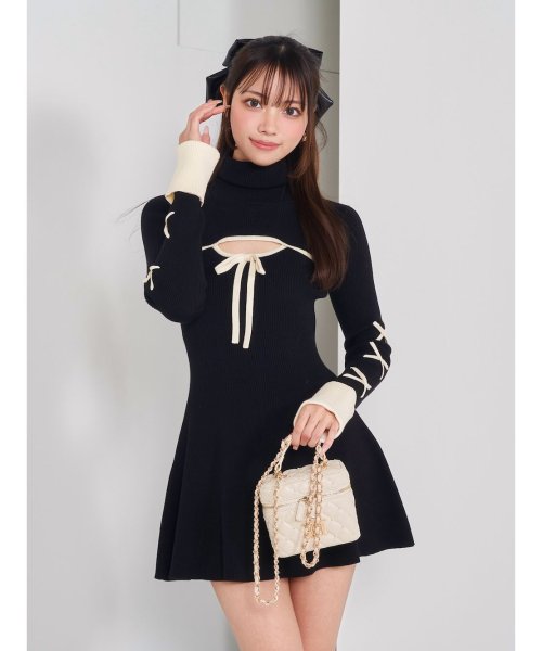 バイカラーリボンデザインニットミニワンピース(505813472) | Darich 