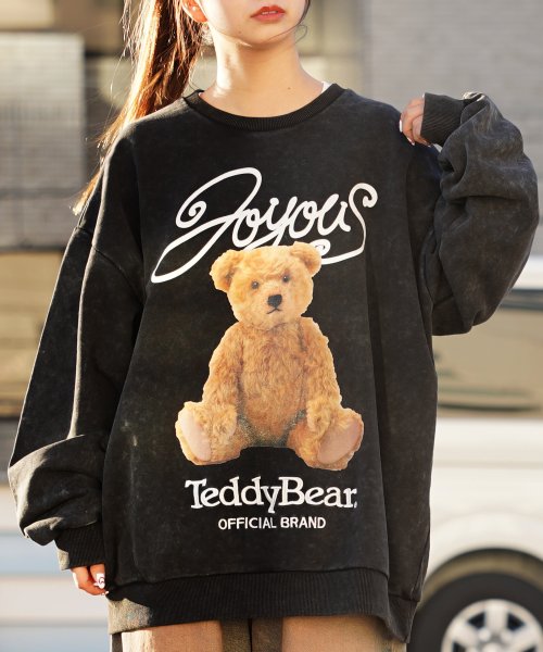 1111clothing(ワンフォークロージング)/◆TEDDY BEAR ピグメントトレーナー◆ クルースウェット メンズ ピグメント スウェット レディース ビッグスウェット ビッグトレーナー トレーナー/ブラック