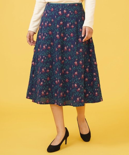 Relajado フラワー刺繍フレアスカート 