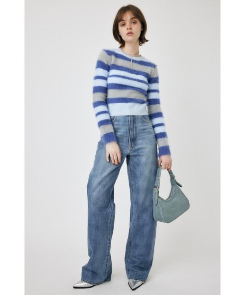 moussy(マウジー)/CROPPED SHAGGY KNIT トップス/柄BLU5