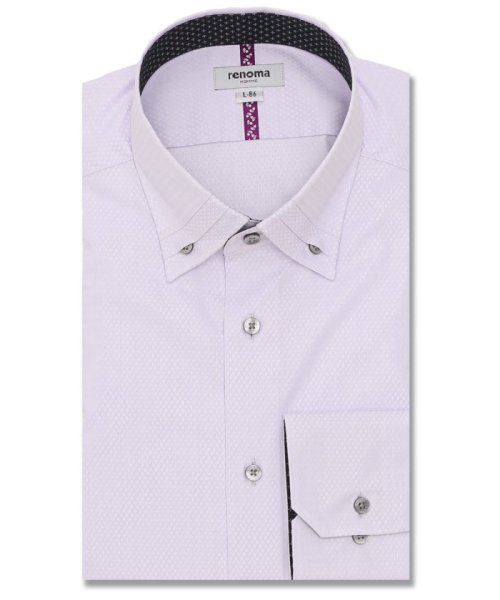 TAKA-Q(タカキュー)/形態安定 スタンダードフィット 3枚衿風ボタンダウン長袖シャツ シャツ メンズ ワイシャツ ビジネス ノーアイロン yシャツ ビジネスシャツ 形態安定/パープル
