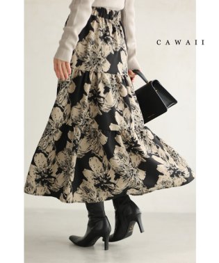 CAWAII/アーティスティックな花のティアードミディアムスカート/505827979