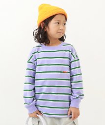 devirock(デビロック)/ビッグシルエット マルチボーダーTシャツ 子供服 キッズ 男の子 トップス 長袖Tシャツ ロンT /パープル