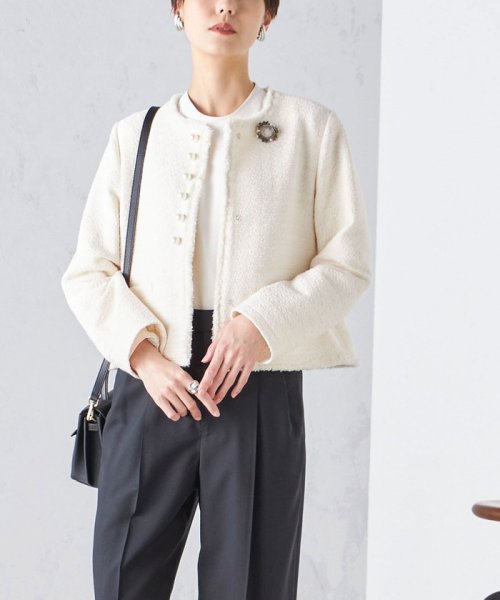 セール】〈セレモニー対応可〉スラブ ツイード ノーカラー ジャケット  