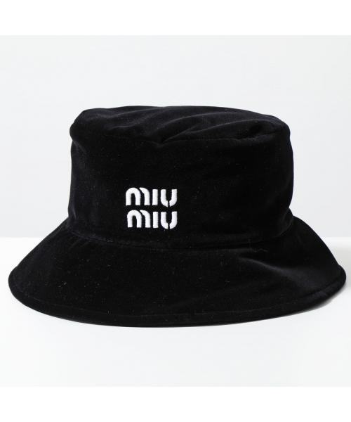 MIUMIU(ミュウミュウ)/MIUMIU バケットハット 5HC196 068 ベロア ロゴ刺繍/その他
