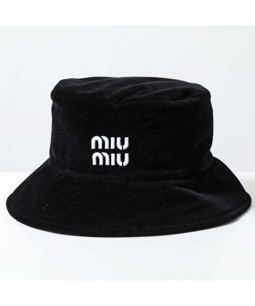 セール】MIUMIU バケットハット 5HC196 068 ベロア ロゴ刺繍(505829641 