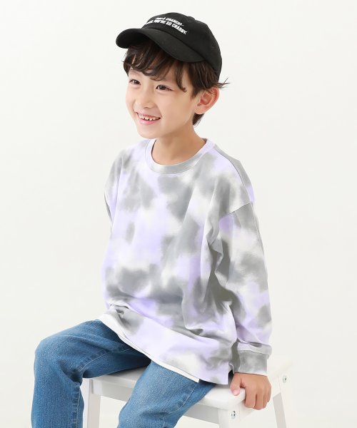 devirock(デビロック)/タイダイプリント長袖Tシャツ 子供服 キッズ 男の子 トップス 長袖Tシャツ ロンT /パープル