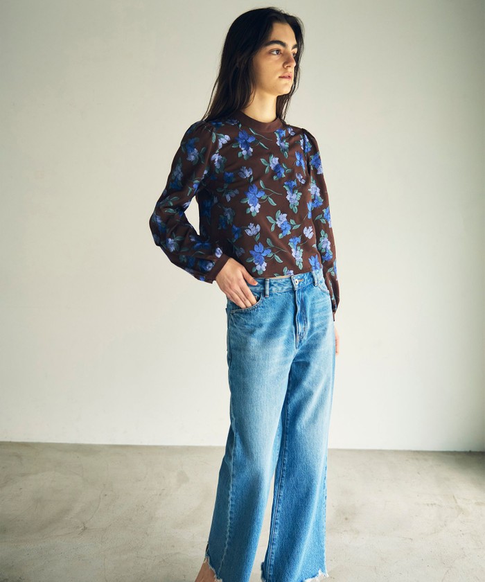 GRACECONTINENTAL フラワー刺繍ショートトップ ブラウン 36 GRACECONTINENTAL フラワー刺繍ショートトップ ブラウン 36