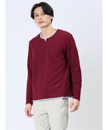 m.f.editorial(エムエフエディトリアル)/ふくれワッフル フェイクキーネック長袖Tシャツ メンズ Tシャツ カットソー カジュアル インナー ビジネス ギフト プレゼント/ワイン