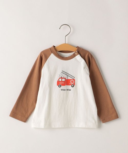 SHIPS KIDS(シップスキッズ)/SHIPS KIDS:80～90cm / はたらく 車 ラグラン スリーブ 長袖 TEE/ベージュ