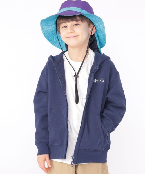 SHIPS KIDS(シップスキッズ)/SHIPS KIDS:100～130cm / ロゴ フード ジップ パーカー/ネイビー