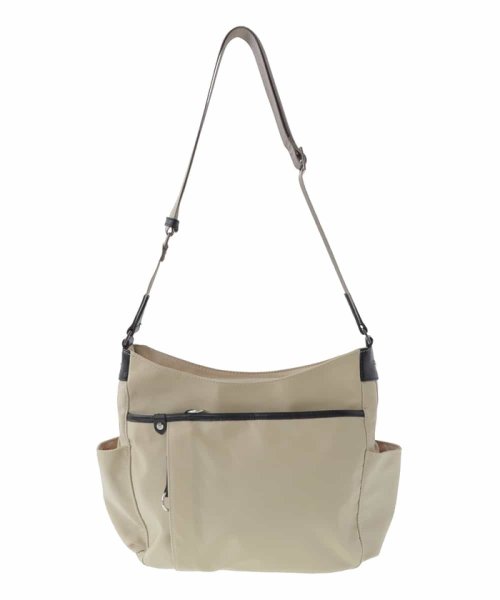 [撥水・ペットボトルホルダー付]アクセントレザーショルダーバッグ 