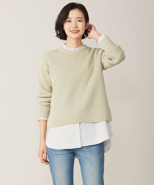 J.PRESS LADIES(J．プレス　レディス)/【WEB限定カラーあり・洗える】CLEAR COTTON BLEND サイドスリット ニット/ライトグリーン系