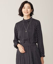 J.PRESS LADIES（LARGE SIZE）(J．プレス　レディス（大きいサイズ）)/【洗える】ピーチサテン 幾何プリント ブラウス/ネイビー系5