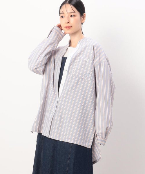 セール】イージーケア ストライプ バンドカラーシャツ(505821573 