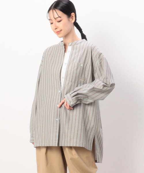 セール】イージーケア ストライプ バンドカラーシャツ(505821573 