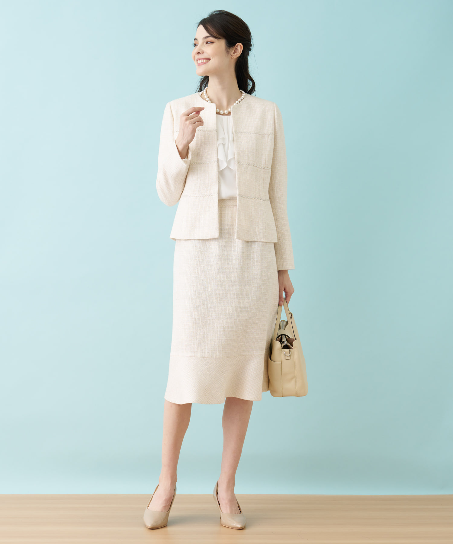 セレモニー】ツイードノーカラースーツ【Leilian WHITE LABEL セレモニー】ツイードノーカラースーツ【Leilian WHITE LABEL