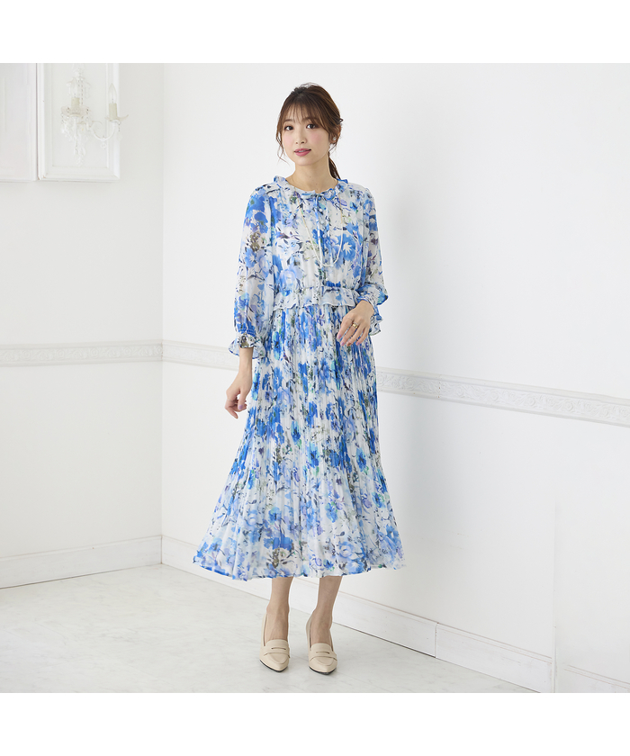 ローズティアラ RoseTiara ぼかしフラワープリーツワンピース