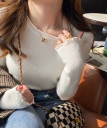 Amulet(アミュレット)/メロウカットシフォンカットソー レディース 10代 20代 30代 韓国ファッション 春 秋 冬 カジュアル 可愛い レイヤード トップス シンプル/ホワイト