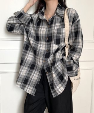 Amulet/チェックシャツ レディース 10代 20代 30代 韓国ファッション 春 秋 冬 カジュアル 可愛い トップス シンプル Yシャツ オーバーサイズ/505834127