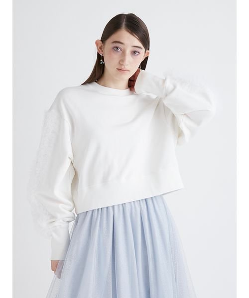 チュールフリルスリーブスウェット 予めご了承ください