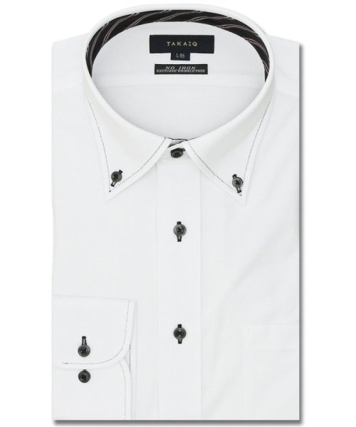TAKA-Q(タカキュー)/ノーアイロンストレッチ スタンダードフィット ボタンダウン長袖ニットシャツ シャツ メンズ ワイシャツ ビジネス ノーアイロン yシャツ ビジネスシャツ 形態安/ホワイト
