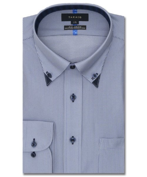 TAKA-Q(タカキュー)/ノーアイロンストレッチ スタンダードフィット ボタンダウン長袖ニットシャツ シャツ メンズ ワイシャツ ビジネス ノーアイロン yシャツ ビジネスシャツ 形態安/ネイビー