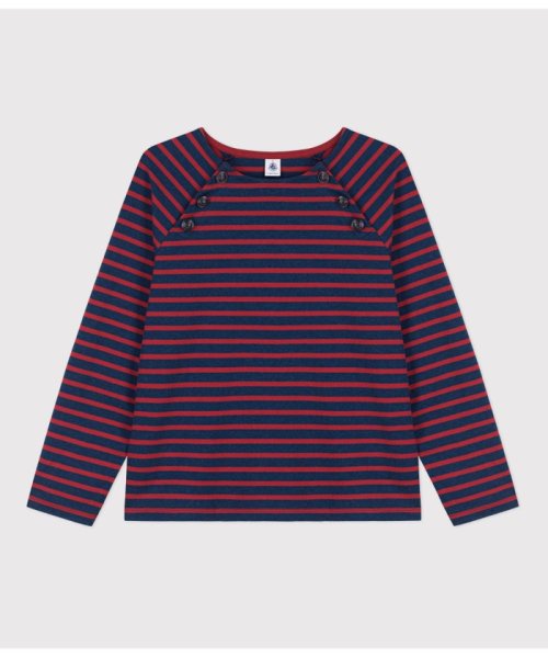 PETIT BATEAU(プチバトー)/肩ボタンマリニエール長袖プルオーバー/ネイビー