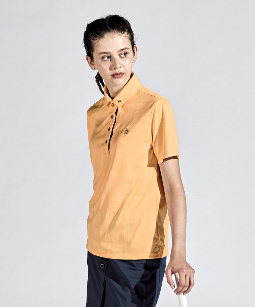 Munsingwear(マンシングウェア)/無地チェックジャカード台衿付き半袖シャツ/オレンジ