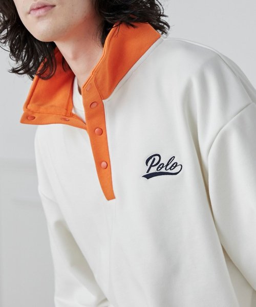 coen(coen)/POLO BCS(ポロ・ビーシーエス)別注スタンドハーフスナップスウェットプルオーバー/OFFWHITE