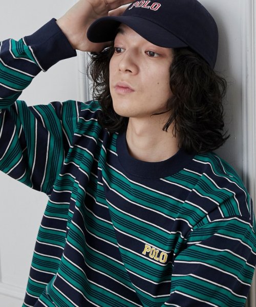 coen(coen)/POLO BCS(ポロ・ビーシーエス)別注マルチボーダーロングスリーブTシャツ/NAVY