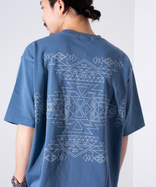 GLOSTER(GLOSTER)/【PENDLETON/ペンドルトン】バック刺繍 Tシャツ ワンポイント刺繍/ブルー