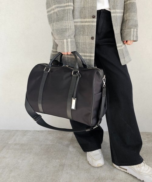 UNGRID bag(アングリッド　バッグ)/牛革×ナイロン　ラージボストンバッグ（旅行用キャリーオン）/BLK