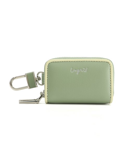 UNGRID bag(アングリッド　バッグ)/配色パイピング　スマートキーケース 車 ダブルファスナー ダブル ポケット キーチェーン ファスナー カラビナ ギフト/LGRN