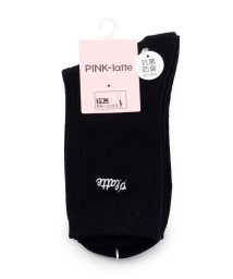 PINK-latte(ピンク　ラテ)/ワンポイントロゴ刺繍19cm丈クルーソックス/ブラック（019）