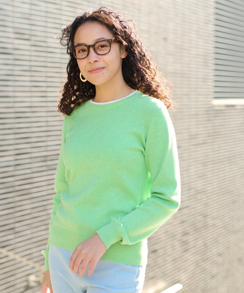 洗える 衿ぐり配色ニット 