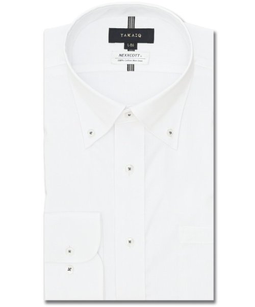 TAKA-Q(タカキュー)/綿100％ ノーアイロン スタンダードフィット ボタンダウン長袖シャツ シャツ メンズ ワイシャツ ビジネス ノーアイロン yシャツ ビジネスシャツ 形態安定/ホワイト