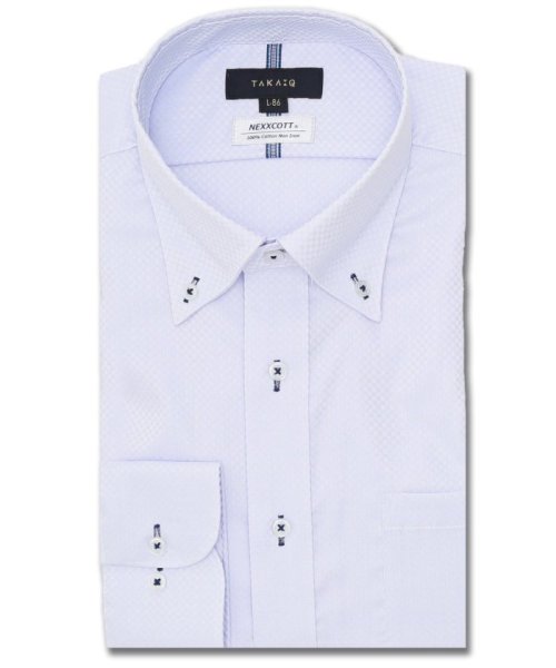 TAKA-Q(タカキュー)/綿100％ ノーアイロン スタンダードフィット ボタンダウン長袖シャツ シャツ メンズ ワイシャツ ビジネス ノーアイロン yシャツ ビジネスシャツ 形態安定/サックス