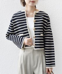 SHIPS WOMEN(シップス　ウィメン)/*〈手洗い可能〉 ミラノリブ ゴールド ボタン ニット ジャケット 24SS ◇/ダークブルー