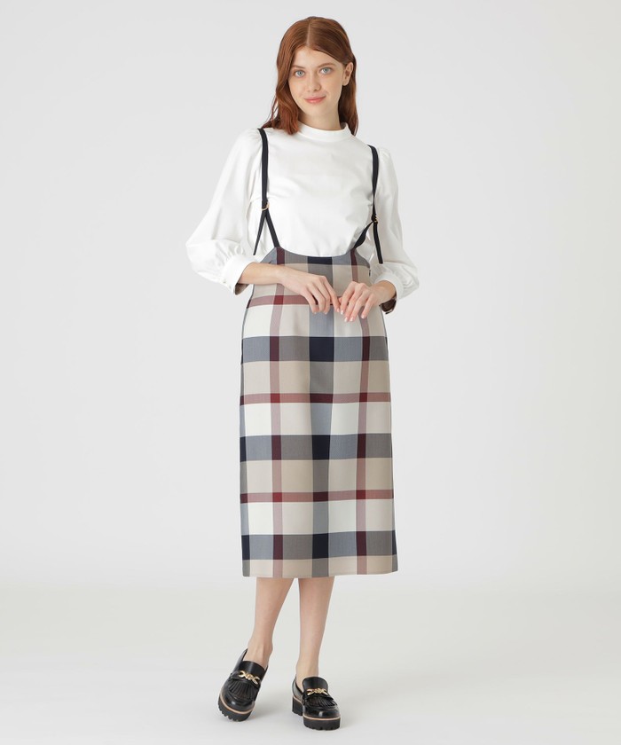 クレストブリッジ　チェッククロッシングツイルサロペットスカート クレストブリッジチェッククロッシングツイルサロペットスカート