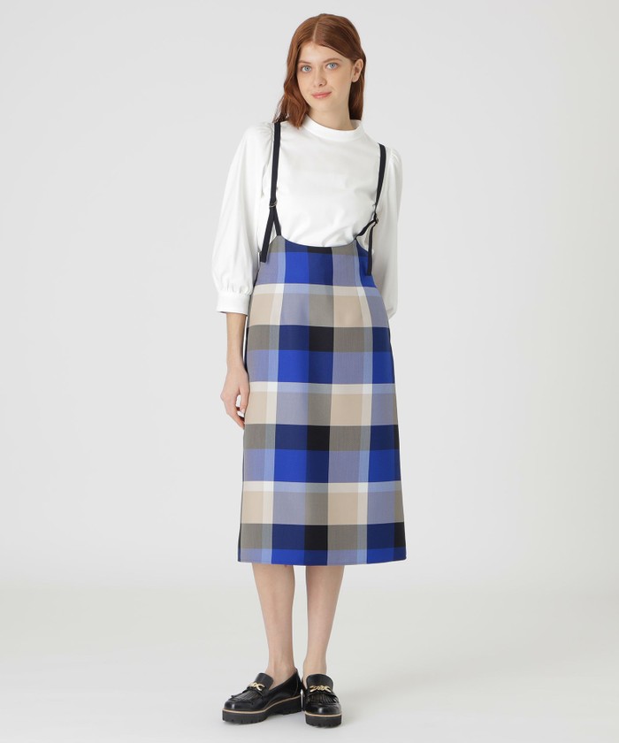 クレストブリッジ　チェッククロッシングツイルサロペットスカート クレストブリッジチェッククロッシングツイルサロペットスカート
