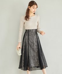 tocco closet(トッコクローゼット)/リボン＆パール付きハイウエスト切り替えレースドッキングワンピース/BEIGE